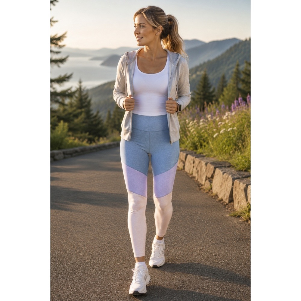 Outdoor Voices Springs 7/8 Leggings Blue Purple Pink Colorblock Womens Size‎ M